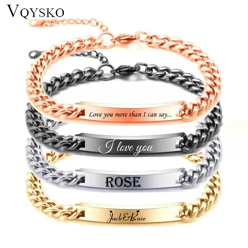 Fashion Men Custom Name ID Bar Bracelet Valentine Gift Stainless Steel Chain Bracelets For Male Personalize Jewelry Wholesale