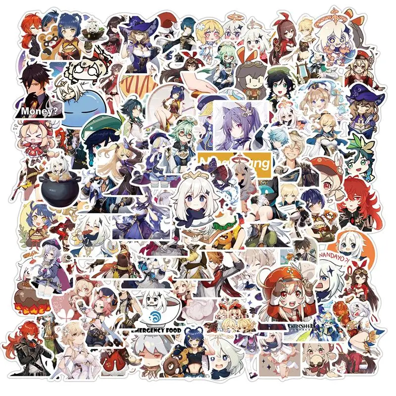 Genshin-calcomanías de juego con dibujos animados, calcomanías de mundo abierto para ordenador portátil, motocicleta, monopatín, teléfono, pegatina para guitarra, 10/50/100 Uds.