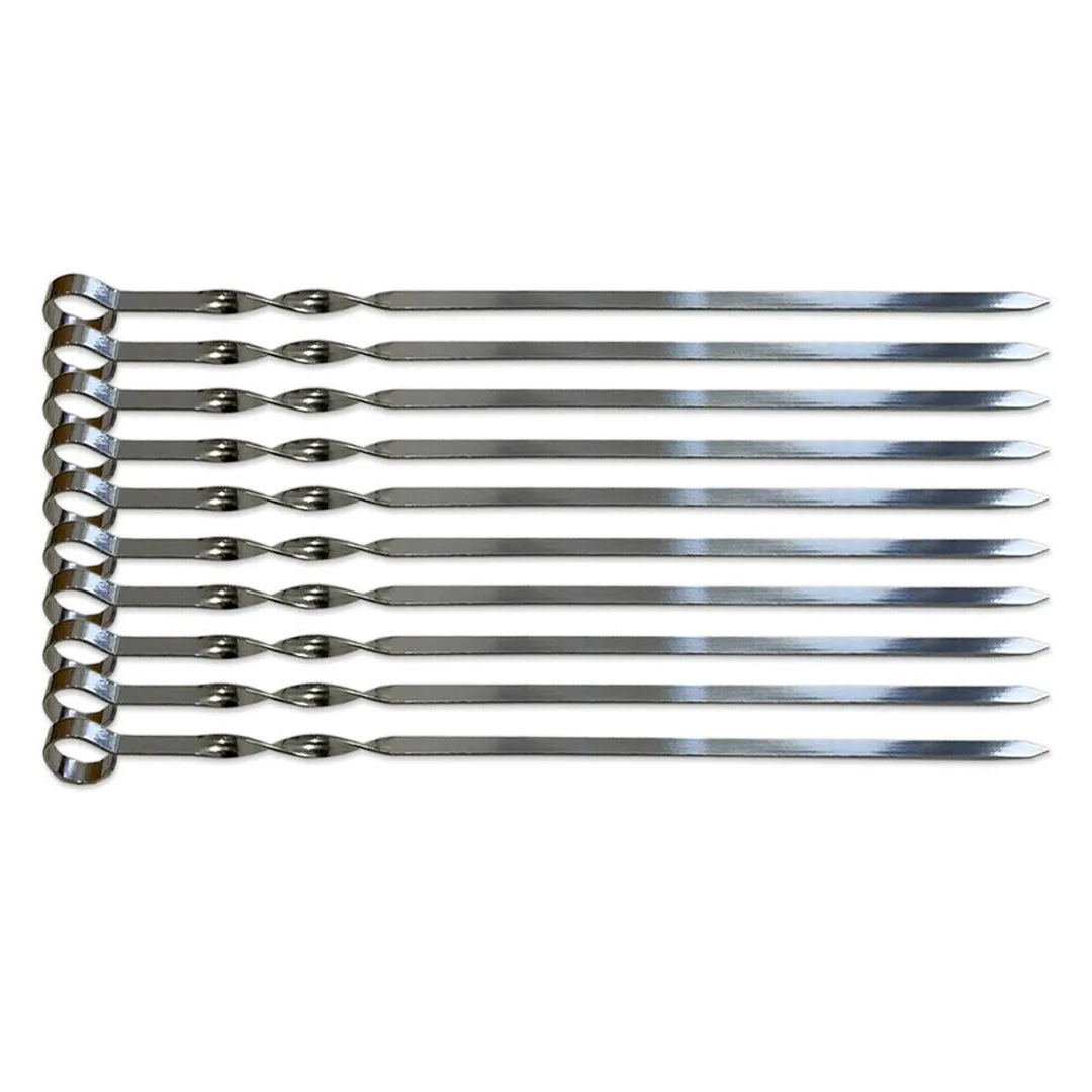 Mayitr 10pcs 50cm Stainless Steel Long Barbecue Kebab Food Meat Skewers Outdoor Camping Grill BBQ Tools