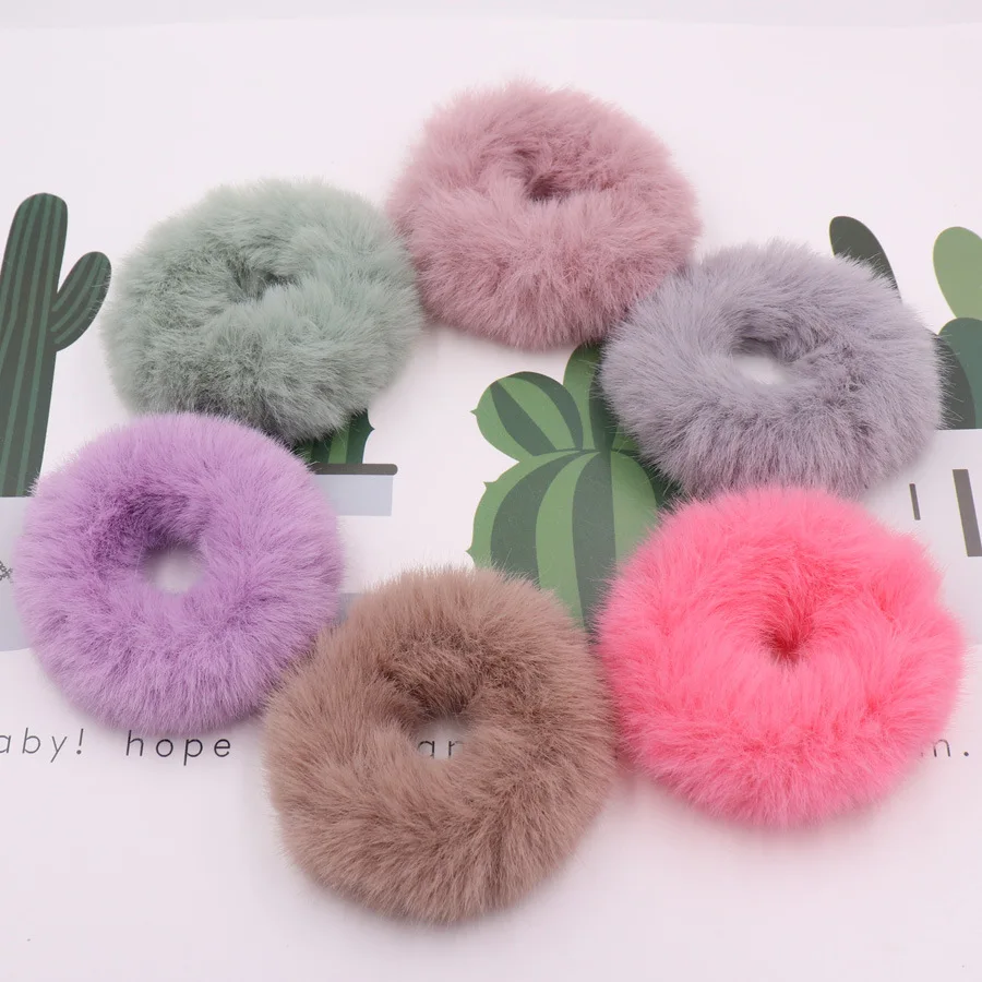 Women's Hair Accessories Fashion Girls Elastic Faux Rabbit Fur Scrunchie Hair Rope Mink fur Ponytail Holder Elastic Plush Hair Ring Hair Accessories t19 black head scarf