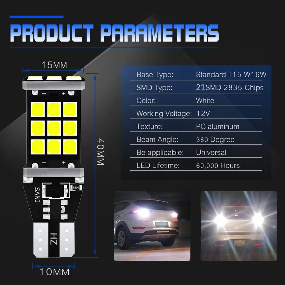 2x T15 W16W 921 супер яркая высокая мощность 21SMD 2835LED Canbus без ошибок резервные огни