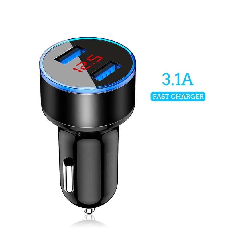 3.1A двойной зарядное устройство USB 2 порта ЖК-дисплей 12-24 В сигарета зажигалка на электропитании быстрое автомобильное зарядное устройство