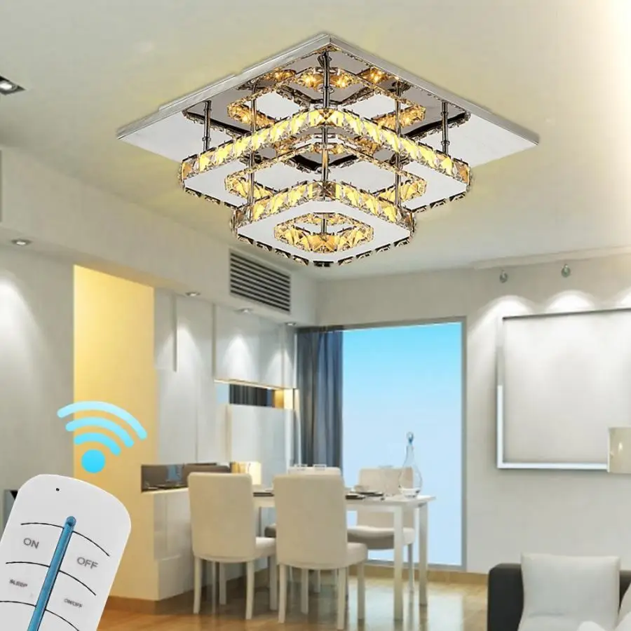 

48W LED Balcony Ceiling Light Modern Style Square Shaped Crystal Lamp With Remote Control For Indoor Living Room