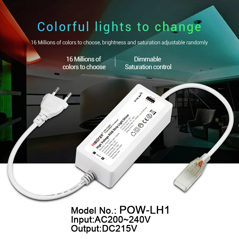 MiBOXER(milight) POW-LH1 высокого напряжения RGB Светодиодные полосы света драйвер вход AC220V; выход DC215V; Общий Анод RGB(4 канала 3 цепи