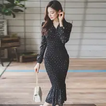 Высокая улица новинка Весенняя дизайнерская с v-образным вырезом эластичная Сексуальная эластичная облегающая шифоновая юбка-Русалка DC844