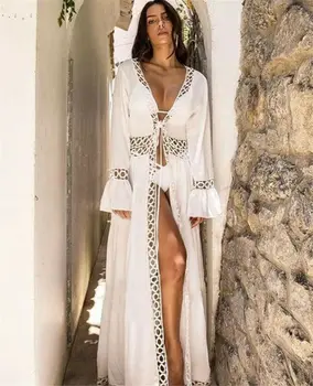 

Summer Women Kimono Beach Cardigan Bikini Cover Up Tunic Long Pareos Wrap Beachwear Long white dresses Robe Plage Beachwear