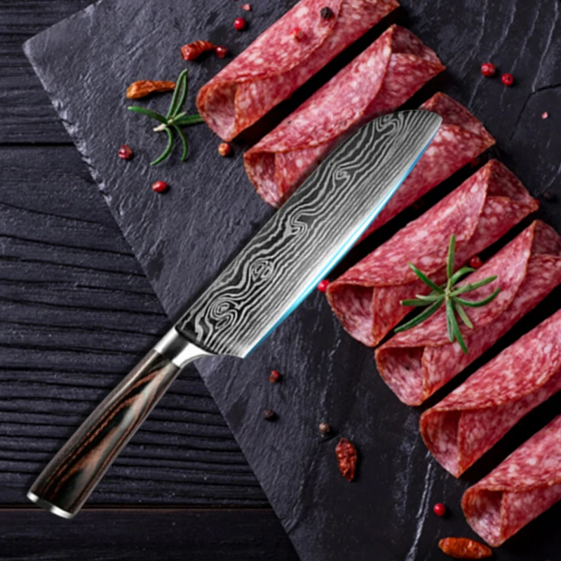  Kitchen Knife Set Laser Damascus pattern Chef Bread Eviscerate Sliced Fruit Chinese Japanese Cleave - 4000291836289