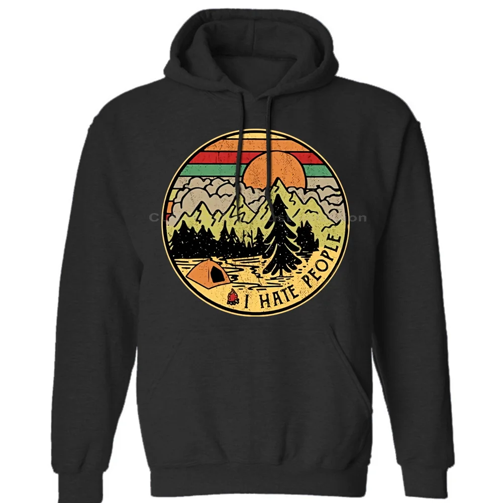 Hoodies Black Camping I Hate People I Love Camping Винтажная футболка Черная Хлопковая мужская мультяшная Футболка Мужская Унисекс Новая модная свободная футболка - Цвет: Hoodies Black
