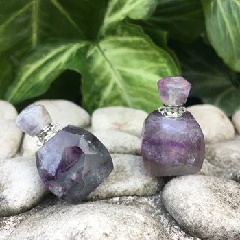 

Natural Purple Stone Metal Perfume Bottle Essential Oil Diffuser necklace Aromatherapy Bottles jewelry Necklace.