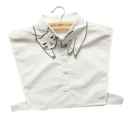 Ретро Женская хлопковая Милая Вышивка мультяшного кота ложный воротник Повседневная отстегивающаяся рубашка с отворотом