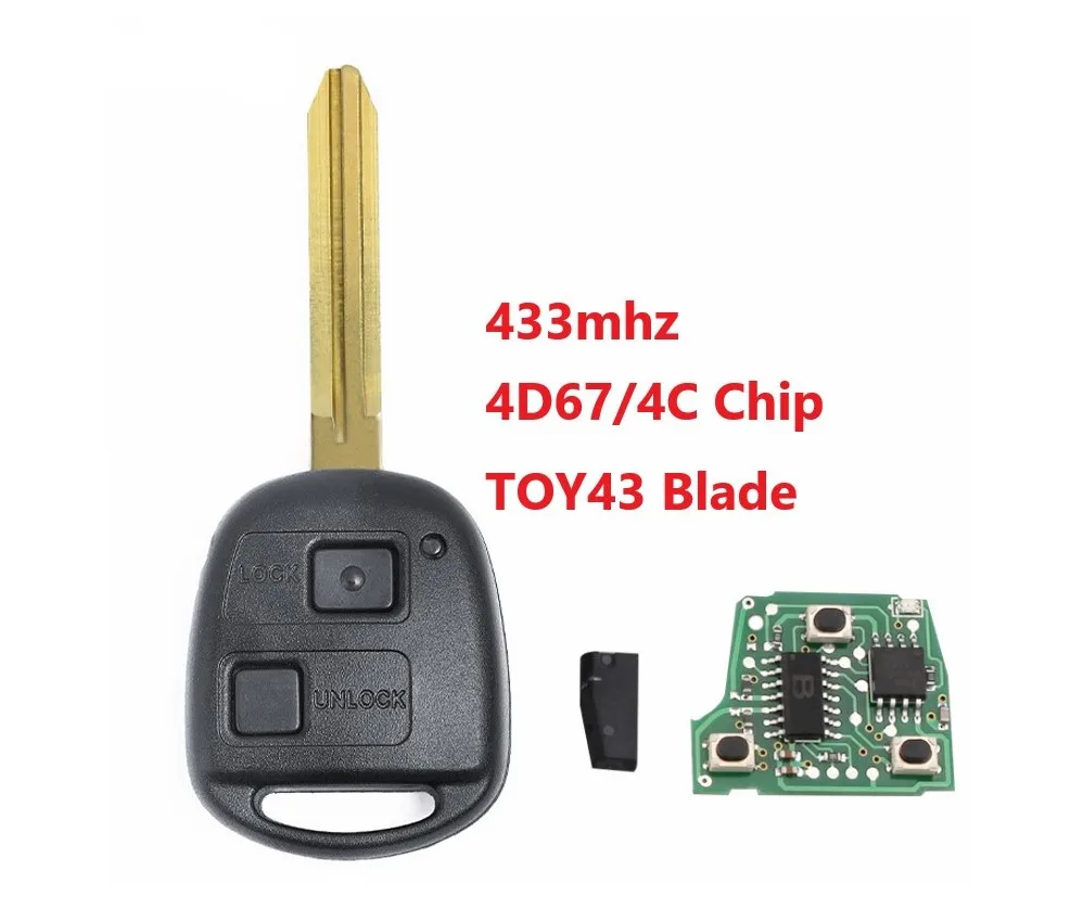 2 кнопки 433 МГц Автомобильный Дистанционный ключ для Toyota Avensis Kluger Prado120 Tarago RAV4 замена ключа дистанционного управления 4D67/4C Чип