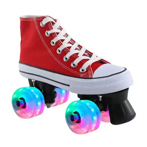 Canvas Adult Roller Skates Shoes for Men and Women Training Sneakers Double Row 4 Flash Wheels