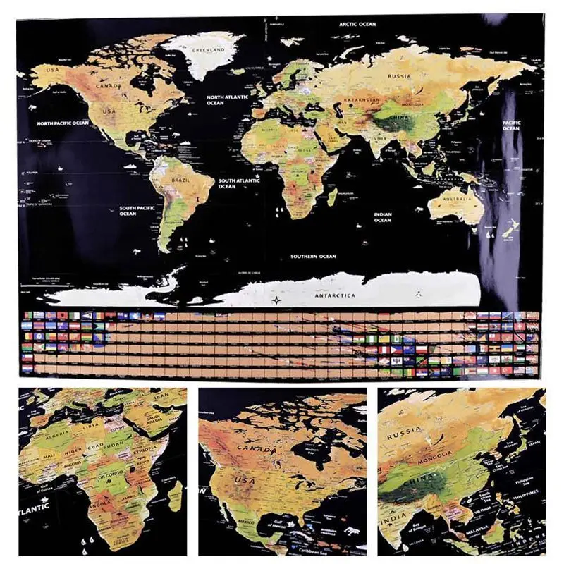 Красочный мир путешествия скретч национальная карта с флагами 42x30 см цилиндр креативный орнамент украшение дома наклейки на стену детская