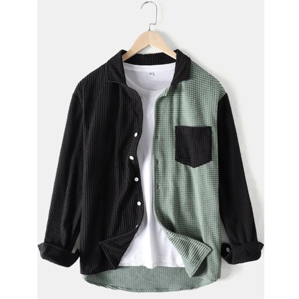 Camisas de retales de estilo japonés para hombre, camisa de pana de corte entallado Vintage, camisa holgada informal para hombre 2020