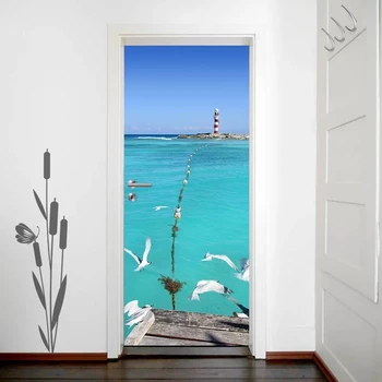 

Print Art Door Sticker DIY Renovation Ocean Lighthouse Scenery Mural Waterproof Picture Self Adhesive New Home Decor Bedroom