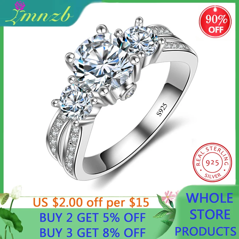 LMNZB Fine Jewelry Ring Real 925 Sterling Silver Wedding Rings Set 1.5 Carat 7.5mm CZ Diamant Engagement For Women LR036 | Украшения и