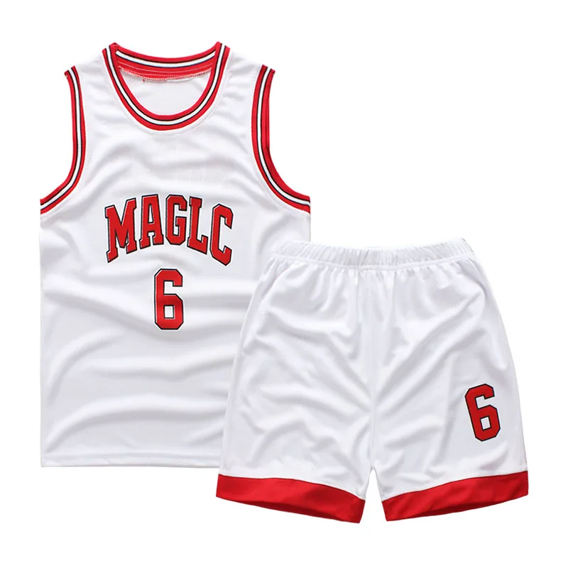 Детская Баскетбольная одежда для мальчиков и девочек, жилет и шорты, спортивный костюм, Maglc 6, спортивные детские баскетбольные костюмы из Джерси