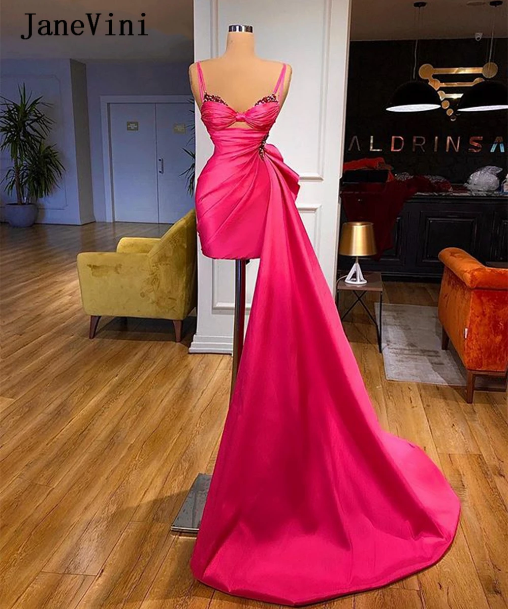 

Женское атласное вечернее платье JaneVini, розовое, красное, арабское, Дубай, прямые короткие, без бретелек, с бисером, вечерние, под заказ, 2020