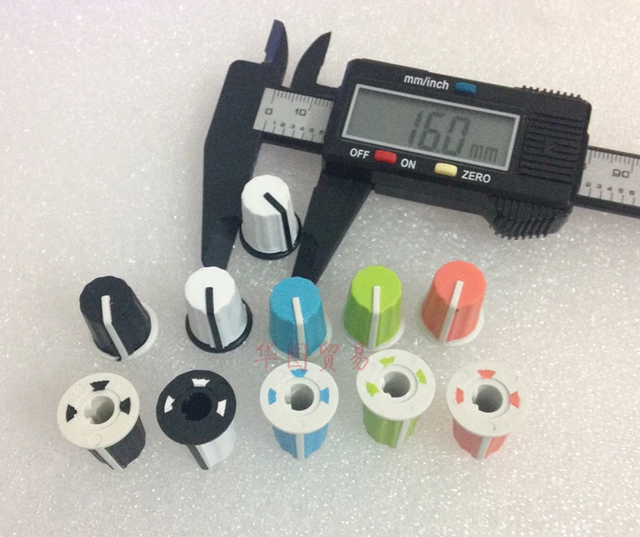 5pcs DIY 90 degree potentiometer knob rubber / mixer equalizer EQ disc player CD knob cap blue green orange black white