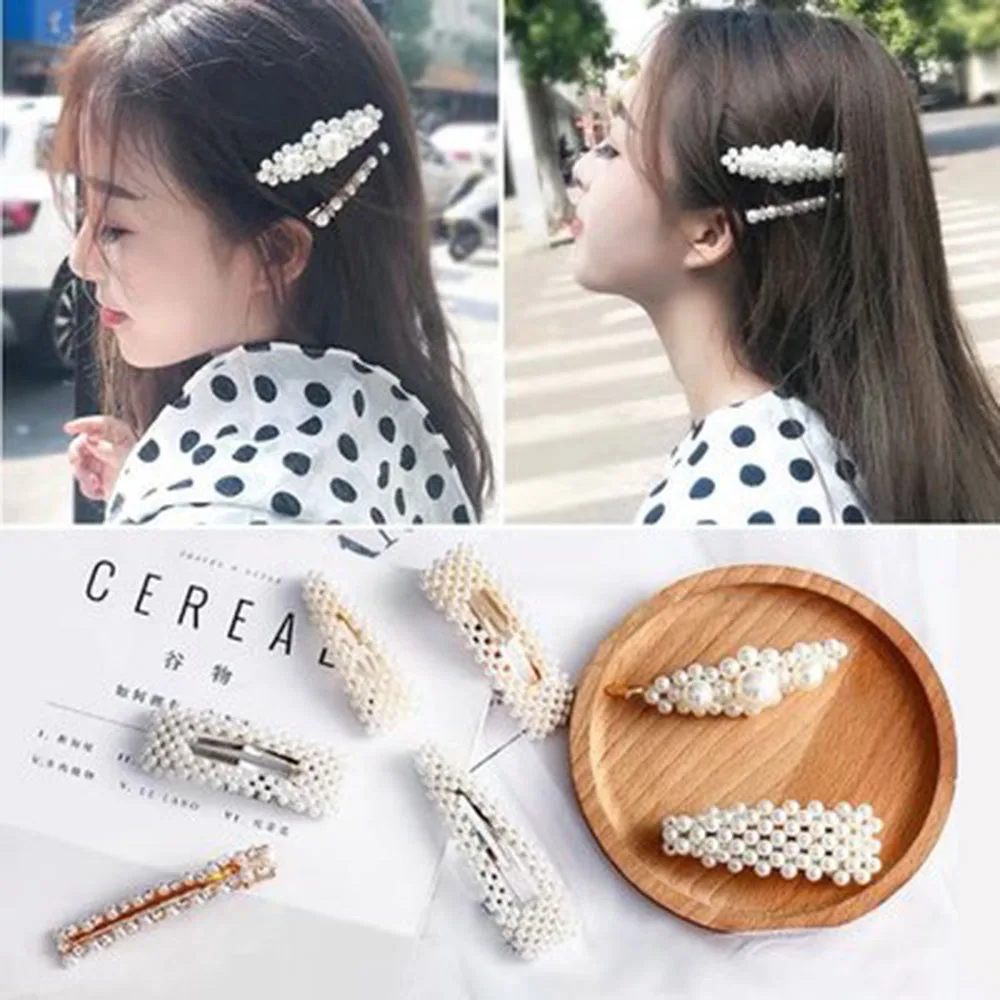 1PC Korean Fashion Pearl Hair Clips for Women Girls Elegant Snap Barrettes Hairpins Hairgrips Hair Accessories Styling Tools