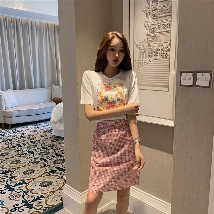 

2019 Summer Wear New Style WOMEN'S Dress Korean-style Two-Piece Printed Plaid Set