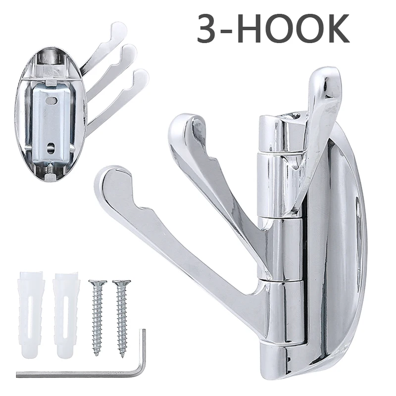 

1 pc Silver Modern Stainless Steel Bathroom Swival Easy To Install 3-hook Robe Towel Coat Hooks Holder Hanger