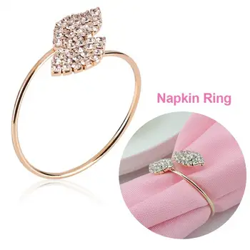 

12PCS Napkin Ring Rhinestone Leaf Decor Napkin Wrap Wedding Decor for Wedding Party Banquet