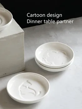 

Creative cat and flower dish, round ceramic dessert dish, seasoning dish, household vinegar dish dip dish