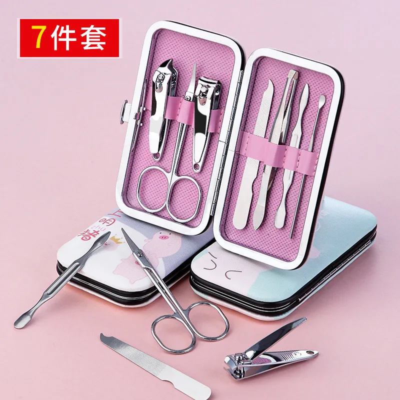 

7 Pieces Cut Nail Useful Product Household Stainless Steel Manicure Implement Nail Clamp Women's Cartoon Nail Trim Set