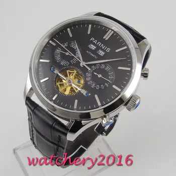 

43MM PARNIS Black dial Week Month Day Date ST Automatic Movement mens Watch
