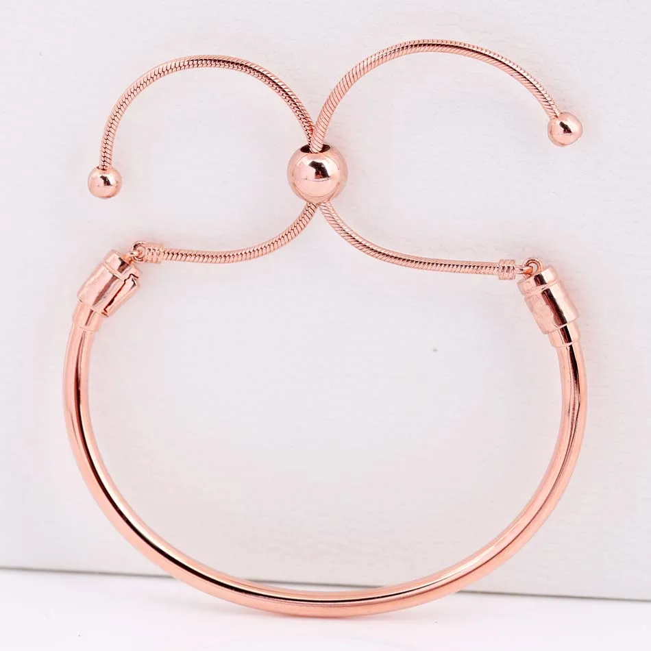 925 пробы Серебряный Браслет Роза моменты скользящая застежка регулируемый браслет подходит для женщин шарик шарм Diy Европа ювелирные изделия