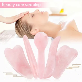 

Natural Rose Quartz Jade Guasha Stone Board Facial Eye Guasha Massager Scraper Tool For Face Neck Back Body Pressure Therapy