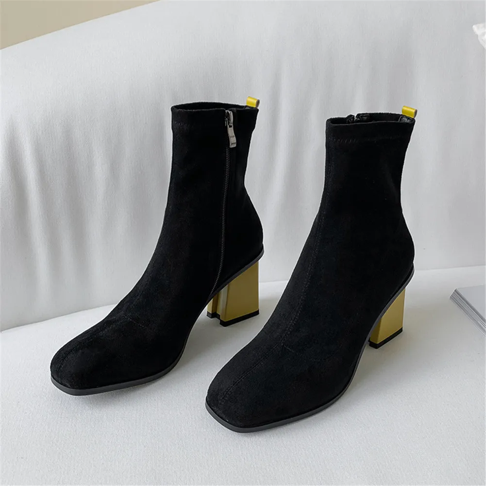 SARAIRIS Plus Size 31-43 Brand Design Square Heels Ankle Boots Women Shoes Woman Stretch Shoes Women Sock Boots Female