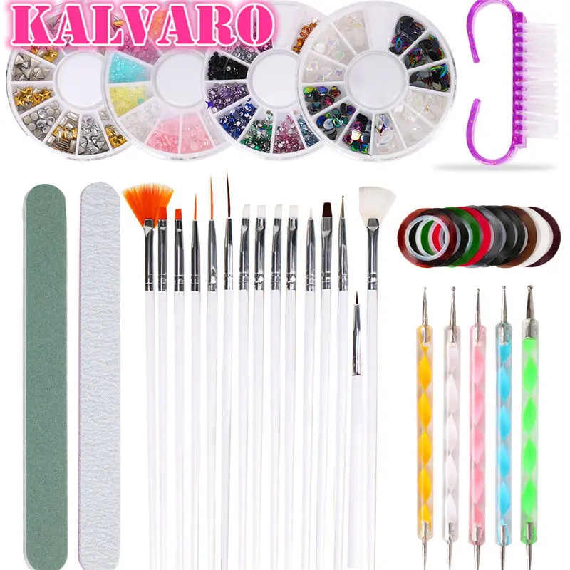 Kalvaro акриловый маникюрный набор для дизайна ногтей, Алмазное украшение для ногтей, акриловая Роговая кисть, пилочка для ногтей, буферный набор инструментов для дизайна ногтей, набор