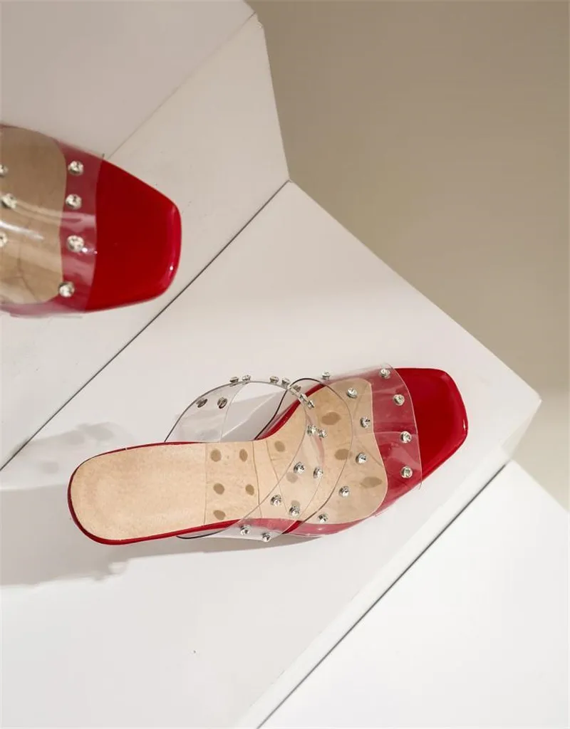 Size 30-48 Thin High Heels Half Slippers 2020 Summer New Women's Shoes Slides Sexy Gladiator Transparent Sandals Shoes For Woman (9)