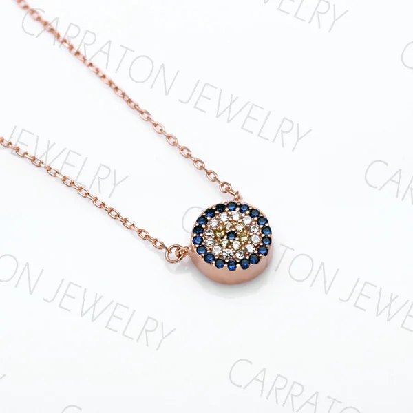 Rose Gold TONGZHE, 925 пробы, серебряные ювелирные изделия, первоначальное ожерелье, кубический цирконий, Круглый зловещий глаз, ожерелье, Золотое колье, кулон, ожерелье для женщин - Окраска металла: Rose Gold