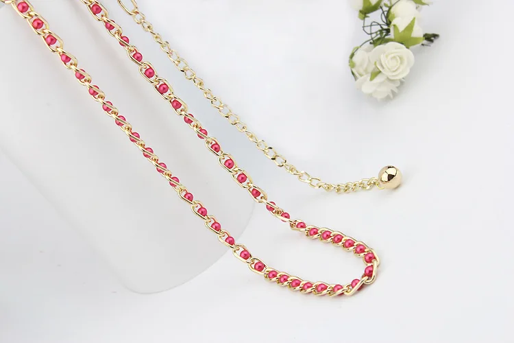Women Girls Metal Waist Belt Body Chain Imitation Pearl Beads Waist Dress Chain Female ceinture luxury Belt For Women
