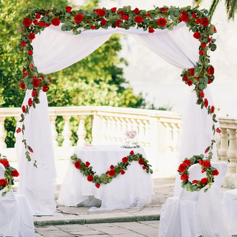 

Fashion-6.5 Inch Long Artificial Eucalyptus And Rose Vine Hanging Greenery Eucalyptus Garland Artificial Plants Ivy Home Wedding