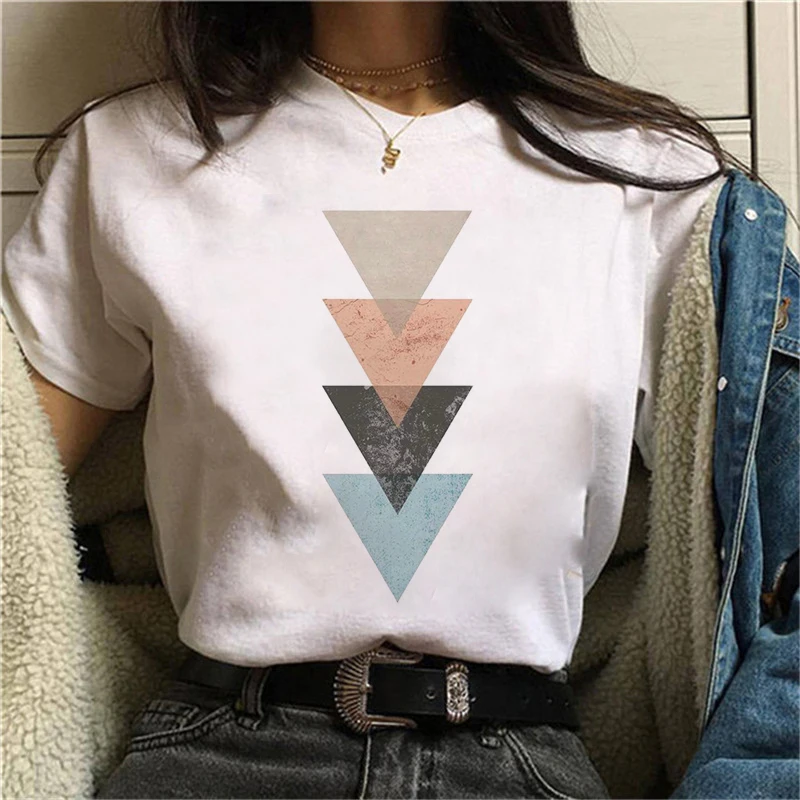 Beautiful Geometry Printed T Shirt Women 90s Graphic T-shirt Harajuku Tops Tee Cute Short Sleeve Oversized Tshirt Female Tshirts