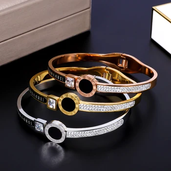 

2020 New Fashion Women Crystal Charm Bangles Open Cuff Design Stainless Steel Crystal Bracelets Luxury Wedding Jewelry Gift