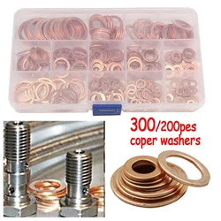 300/280/200Pcs Copper Washer Gasket Nut and Bolt M5-M20 Set Flat Ring Seal Assortment Kit for Sump Plugs Water (With Box)