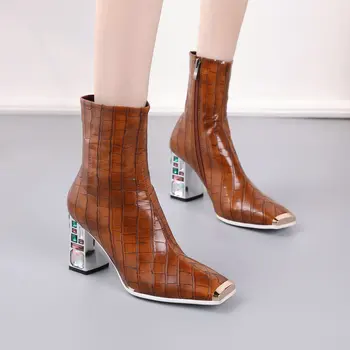 

2020 Winter Short ladies Boots Classic Party Shoes Woman Big Size Chunky crystal Heels New Women Ankle Boots