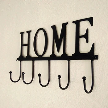 

Easy Install Letters Home Wall Mounted Towel Holder Decoration Storage Kitchen Iron Art 5 Hooks Rustproof Bathroom Large Rack