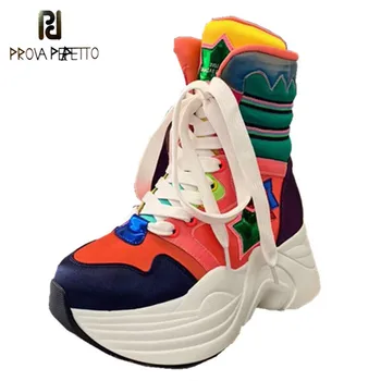 

Prova Perfetto Butterfly-Knot Cross-tied Female Sneakers Shoes Colour Mixture Flat Platform Woman Shoes High-Top Platform Boots