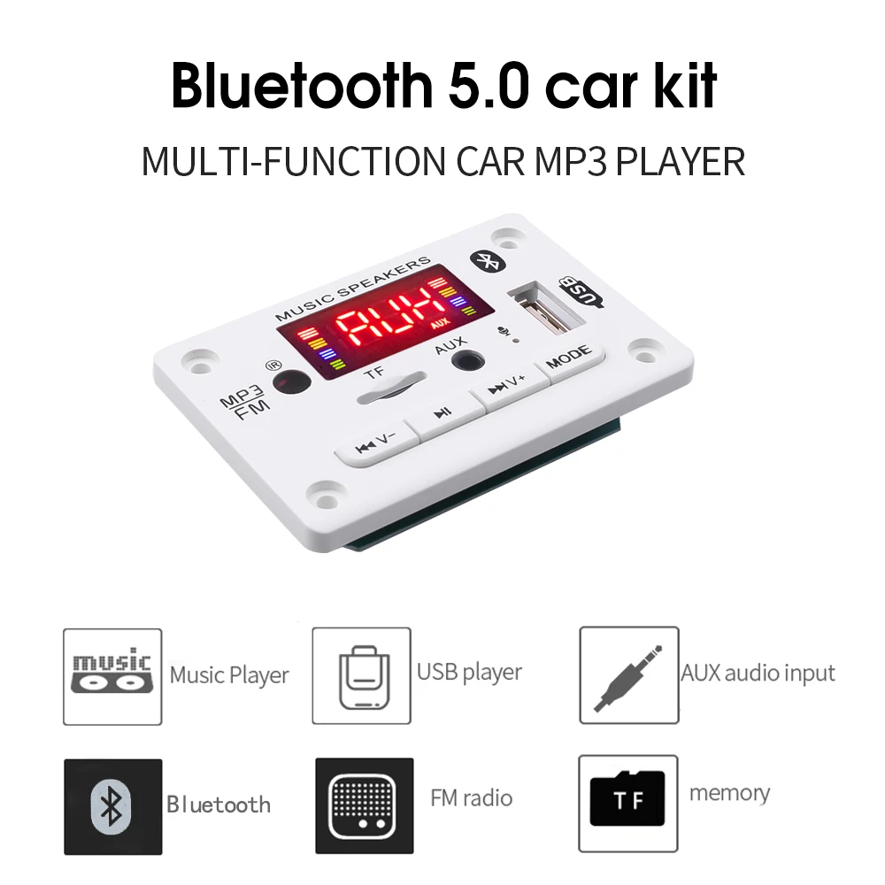 Kebidu 5 v 12v MP3 WMA WAV Decoder Board Bluetooth5.0 Wireless music Audio Module USB TF FM Radio For Car accessories mp3 player bluetooth