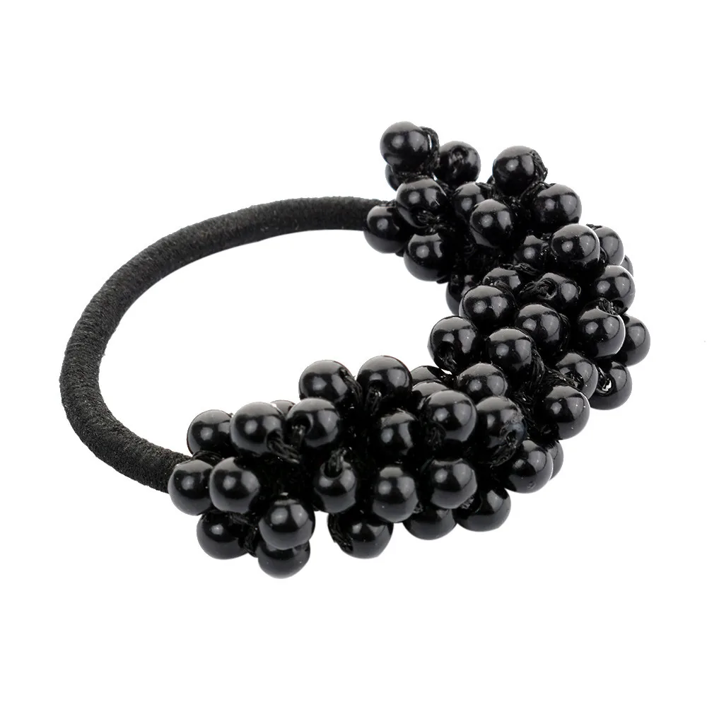 Pearls Beads Headbands Ponytail Holder for Girls Scrunchies Vintage Elastic Hair Bands Rubber Rope Headdress Hair Accessories - Цвет: Black