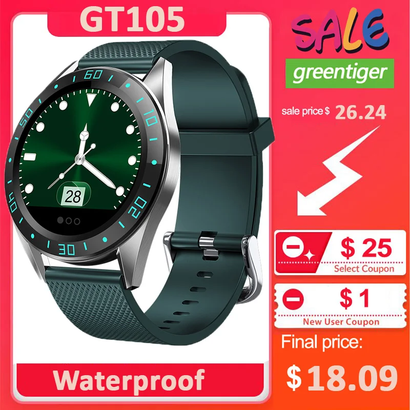 GT105 Smartwatch IP67 водонепроницаемые Смарт-часы с кислородным монитором сердечного ритма и артериального давления против потери погоды и DT98 L7 подарок