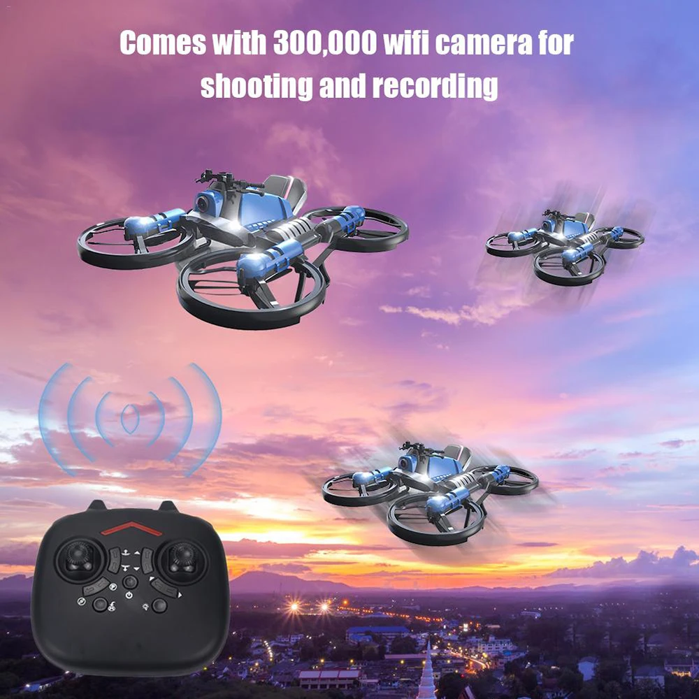 Unique H6 2-in-1 Folding RC Drone with camera Motorcycle Vehicle Multi-functional Folding Aircraft Vehicle 6-axis Quadcopter Toy
