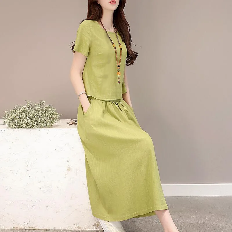 

Cotton Linen Dress Outfit Two-Piece Set 19 Spring Summer New Style Literature And Art Retro Flax Dress Women's Two-Piece Set