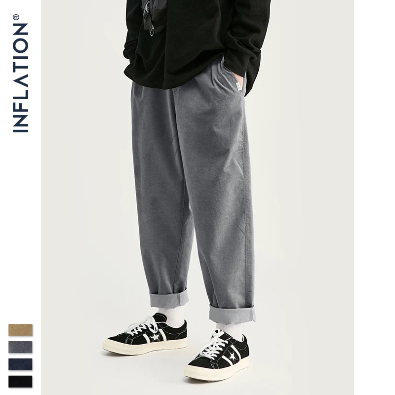 INFLATION 2020 Collection Wide Wale Men Corduroy Slacks Loose Fit Overalls Solid Color Men Corduroy Casual Street Pants 93326W INFLATION 2020 Collection Wide Wale Men Corduroy Slacks Loose Fit Overalls Solid Color Men Corduroy Casual Street Pants 93326W